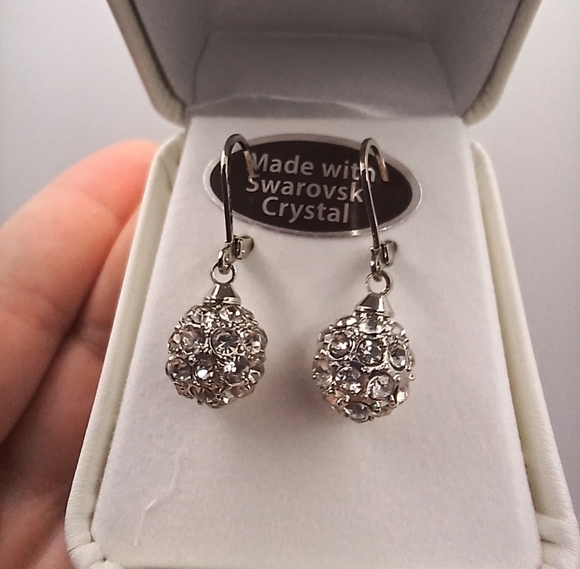 Swarovski Crystal Pavé Ball Drop Earrings – Silver Tone – New with Box